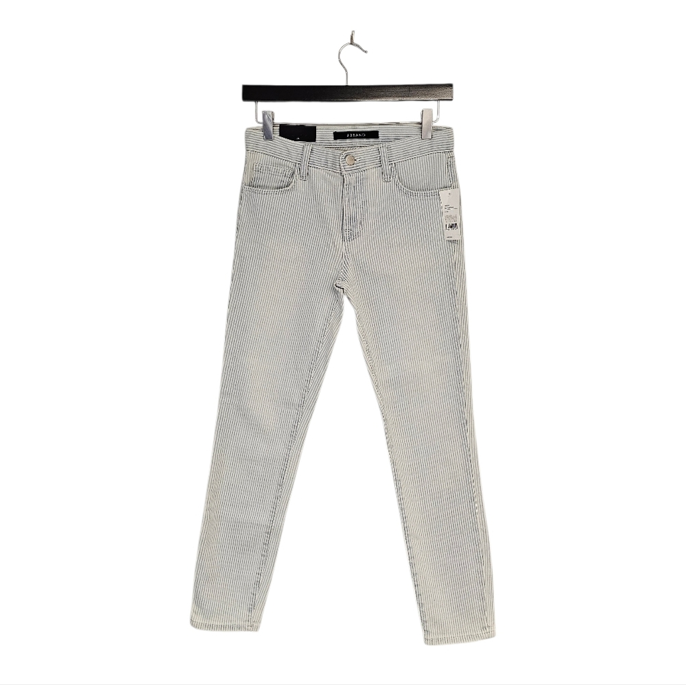 J Brand Capri Mid Rise Stripe White‎ Blue Ankle Skinny Jeans 25 NWT